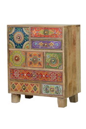 GINER Y COLOMER Table téléphonique 9 tiroirs en bois de mango peint à la main multicolore - 63 cm H x 52 cm L x 30 cm P